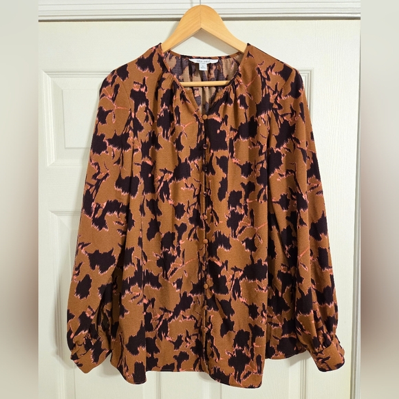 Nine West Tops - Nine West Brown Abstract Blouse size large